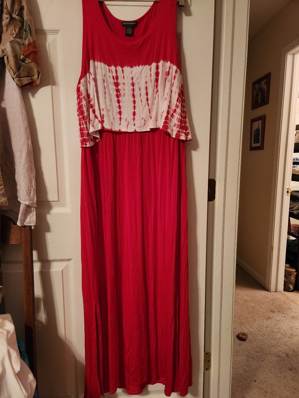 Chelsea & Theodore Pink and White Tie-Dye Maxi Dress, sz XL